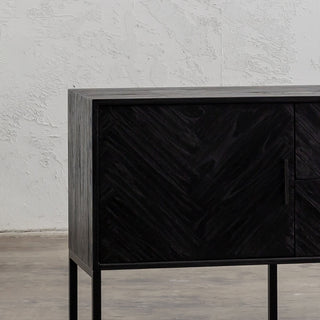 PRE ORDER | MAXIM PARQUETRY HERRINGBONE SIDEBOARD CONSOLE  |  BLACK  |  CLOSE UP