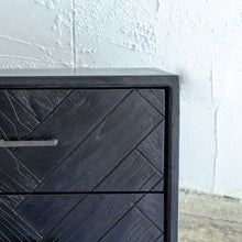 MAXIM PARQUETRY HERRINGBONE BEDSIDE TABLE  | 2 DRAWERS  BLACK CLOSE UP
