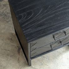 MAXIM PARQUETRY HERRINGBONE BEDSIDE TABLE  | 2 DRAWERS  BLACK TOP VIEW