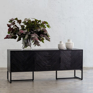 MAXIM PARQUETRY HERRINGBONE SIDEBOARD CONSOLE  |  BLACK SIDEBOARD | HALLWAY UNIT
