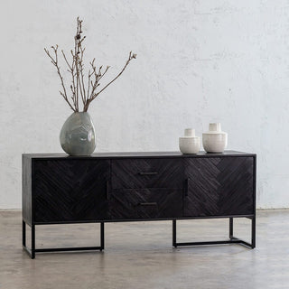 MAXIM PARQUETRY HERRINGBONE SIDEBOARD CONSOLE  |  BLACK SIDEBOARD | HALLWAY UNIT