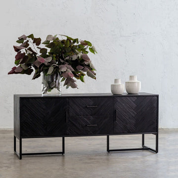 MAXIM PARQUETRY HERRINGBONE SIDEBOARD CONSOLE  |  BLACK SIDEBOARD | HALLWAY UNIT