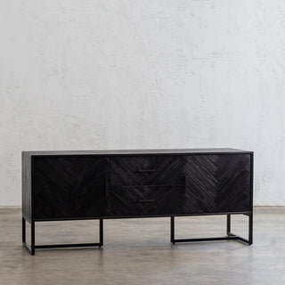 MAXIM PARQUETRY HERRINGBONE SIDEBOARD CONSOLE  |  BLACK SIDEBOARD | HALLWAY UNIT