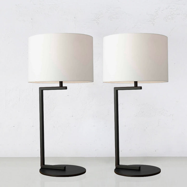 ALESSIA SATIN BLACK TABLE LAMP WITH WHITE SHADE | BUNDLE x 2