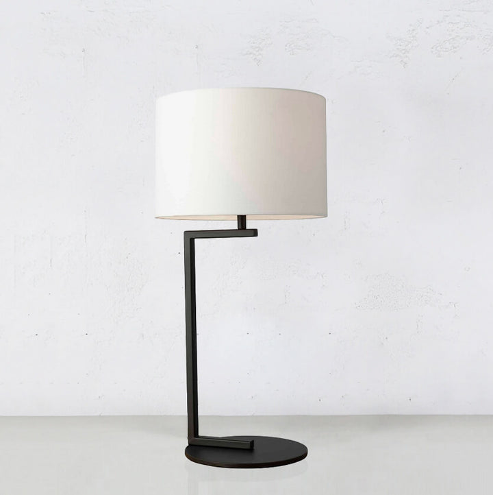 ALESSIA SATIN BLACK TABLE LAMP WITH WHITE SHADE