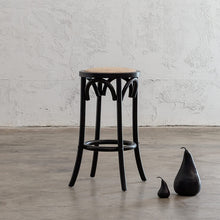 NEWFIELD BAR STOOL  |  BLACK with NATURAL RATTAN SEAT  |  CAFE BAR STOOL STYLED