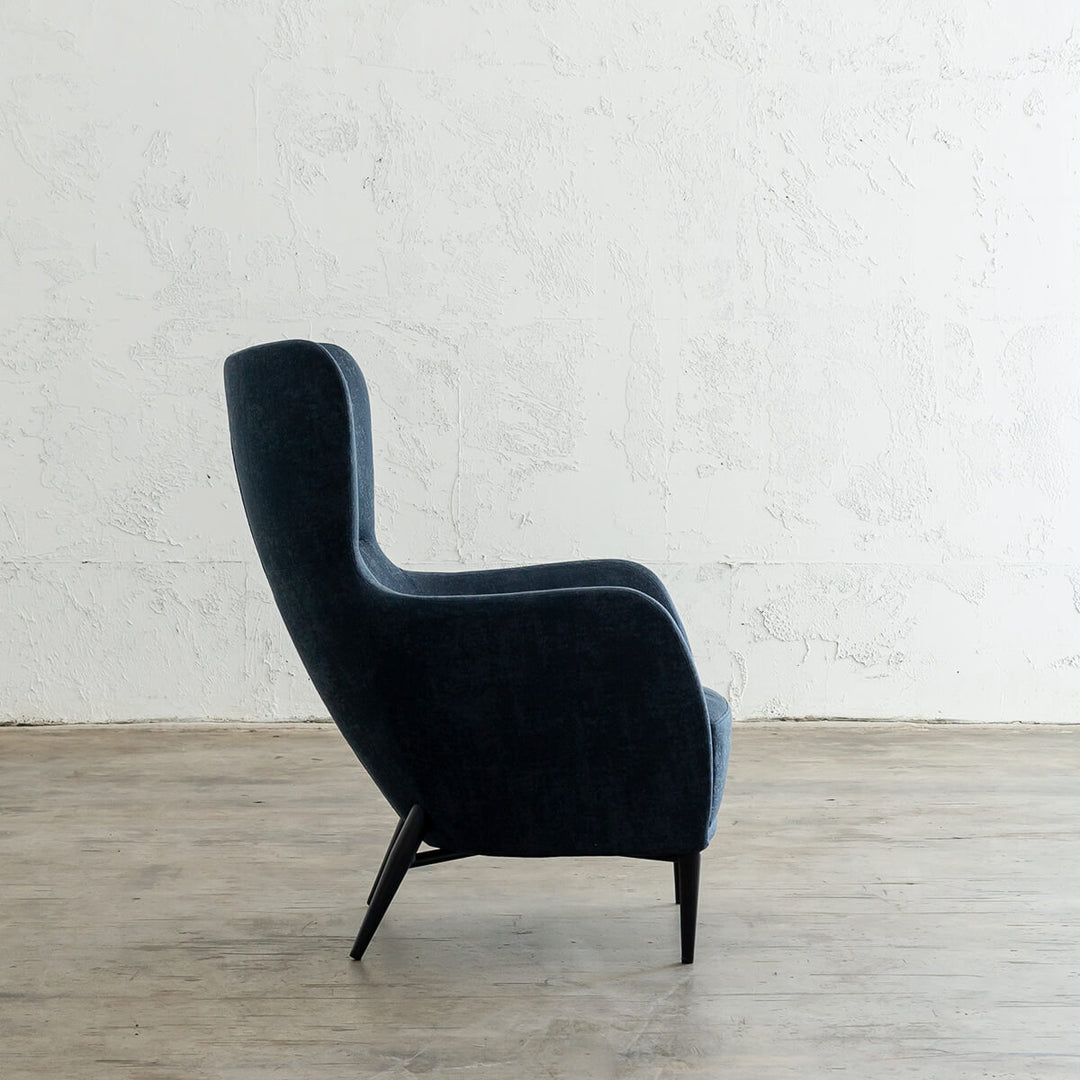 NEIMAN ARM CHAIR  |  BALTIC BLUE  |  MODERN OCCASIONAL CHAIR  | LOUNGE CHAIR SIDE VIEW