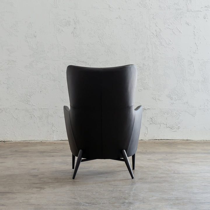 NEIMAN ARM CHAIR  |  NOIR BLACK VEGAN LEATHER  |  MODERN OCCASIONAL CHAIR  | LOUNGE CHAIR BACK VIEW