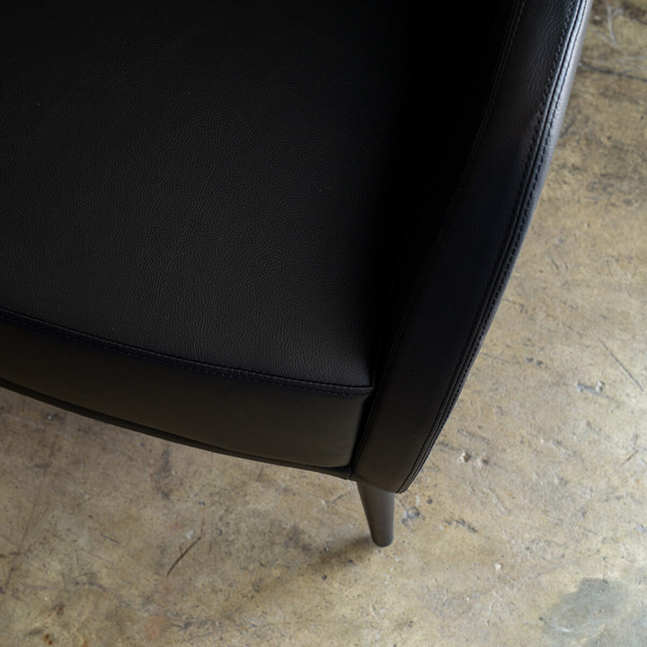 NEIMAN ARM CHAIR  |  NOIR BLACK VEGAN LEATHER  |  MODERN OCCASIONAL CHAIR  | LOUNGE CHAIR CLOSEUP