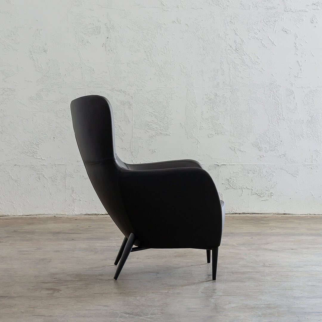 NEIMAN ARM CHAIR  |  NOIR BLACK VEGAN LEATHER  |  MODERN OCCASIONAL CHAIR  | LOUNGE CHAIR SIDE VIEW