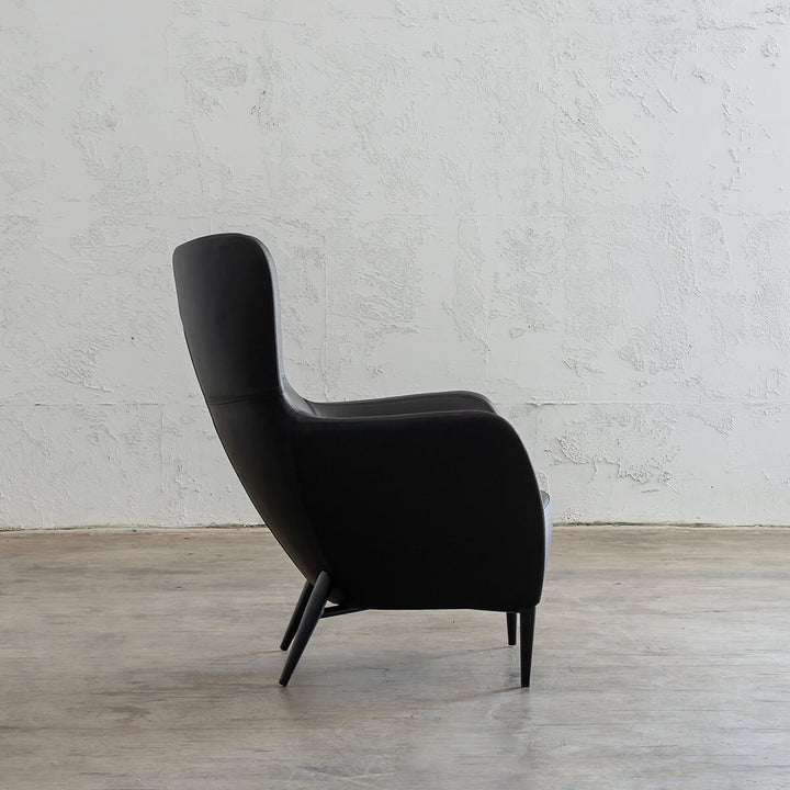 NEIMAN ARM CHAIR  |  NOIR BLACK VEGAN LEATHER  |  MODERN OCCASIONAL CHAIR  | LOUNGE CHAIR SIDE VIEW