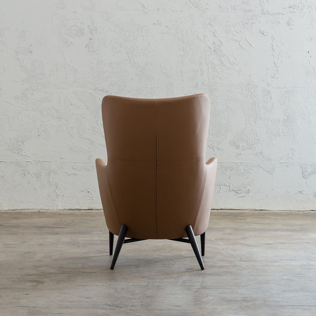 NEIMAN ARM CHAIR  |  SADDLE TAN VEGAN LEATHER  |  MODERN OCCASIONAL CHAIR  | LOUNGE CHAIR  BACK VIEW