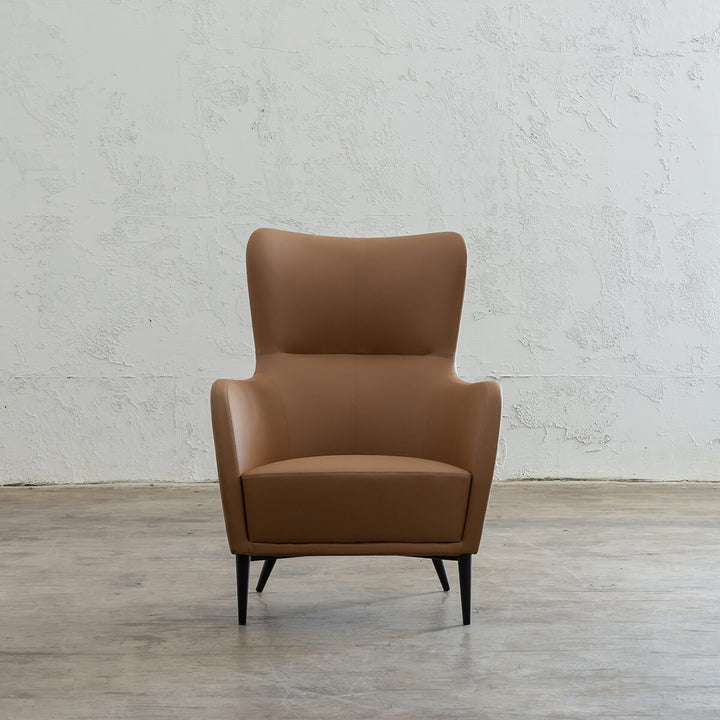 NEIMAN ARM CHAIR  |  SADDLE TAN VEGAN LEATHER  |  MODERN OCCASIONAL CHAIR  | LOUNGE CHAIR