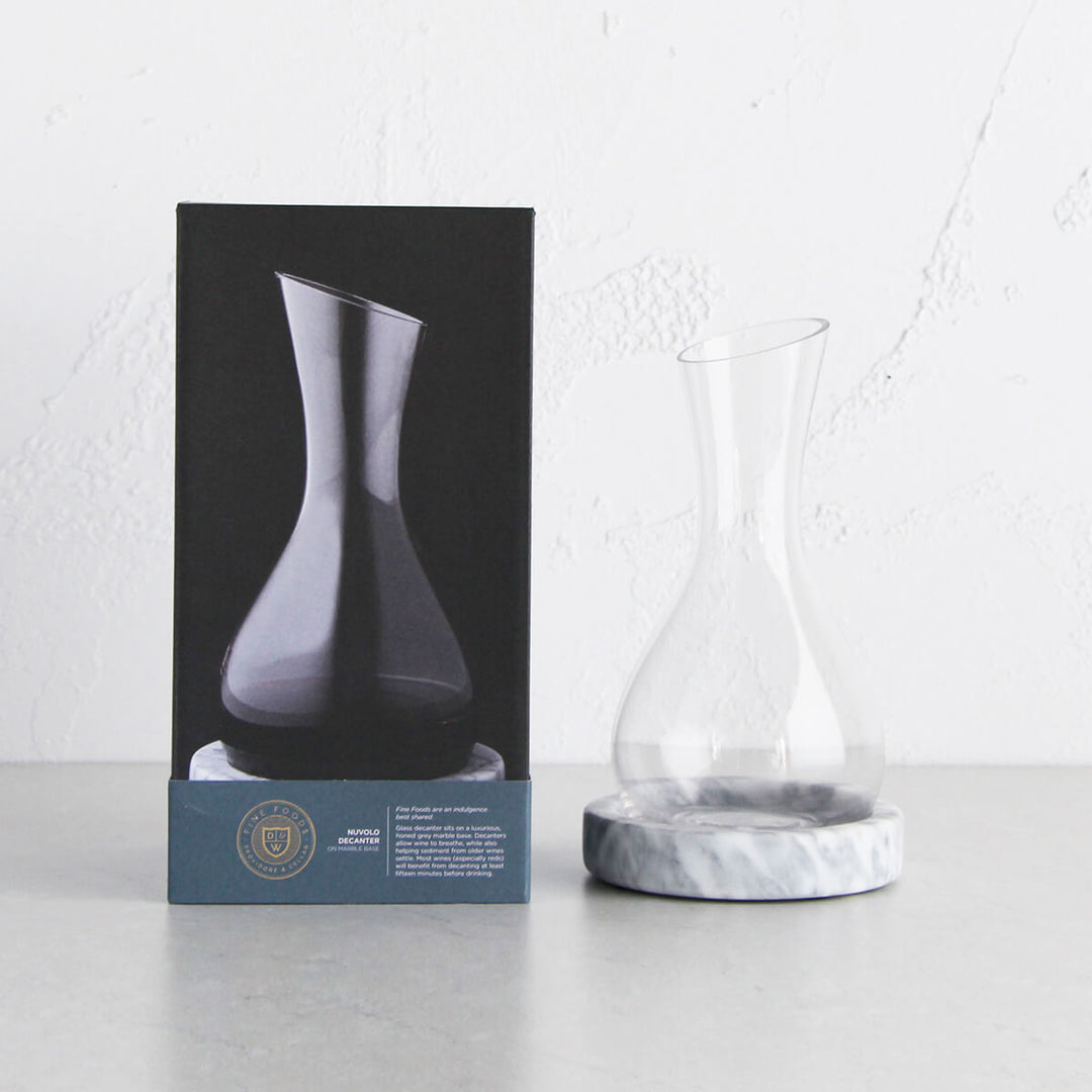 NUVOLO GLASS CONICAL DOME + DECANTER BUNDLE  |  ASH GREY MARBLE BASES