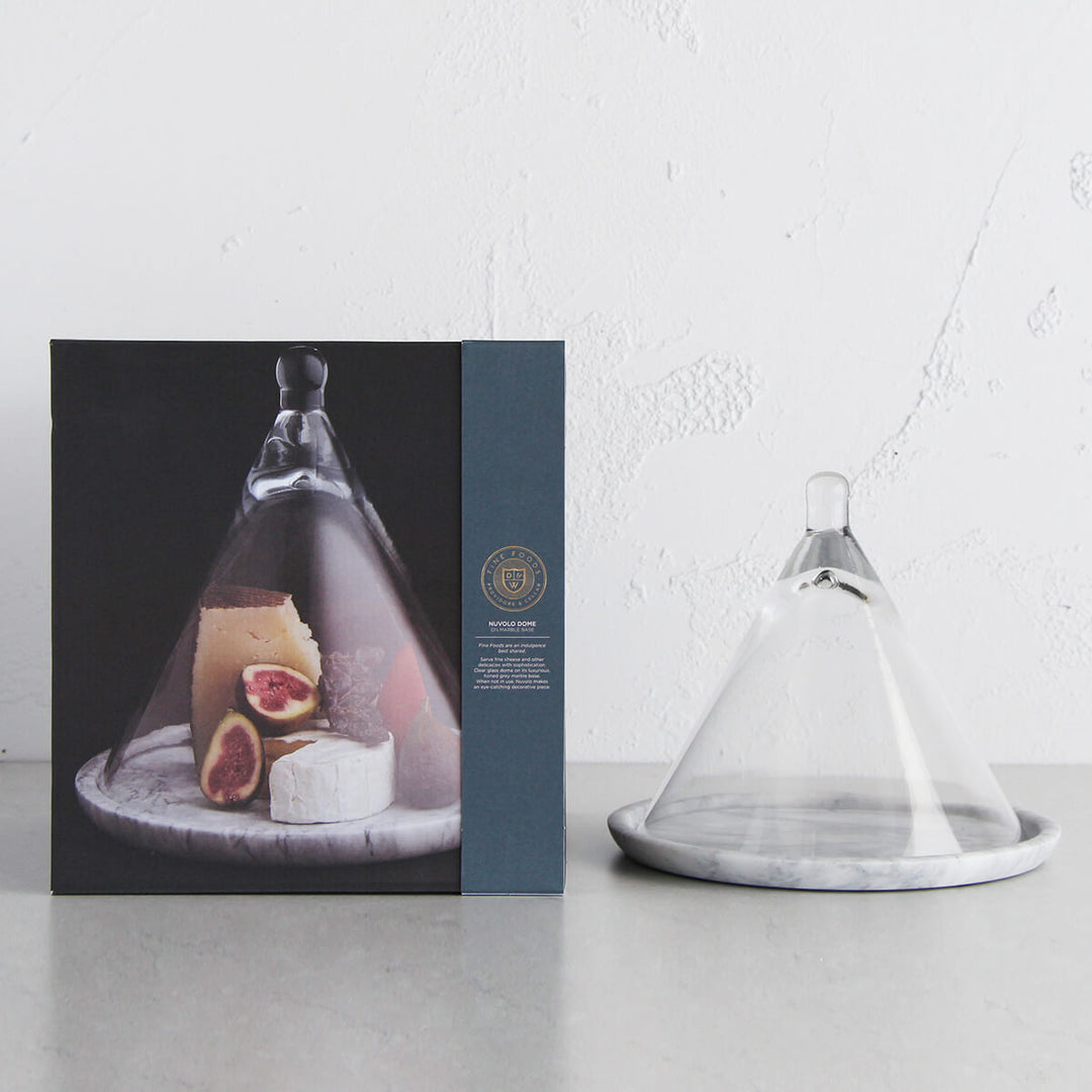 NUVOLO GLASS CONICAL DOME | ASH GREY MARBLE BASE