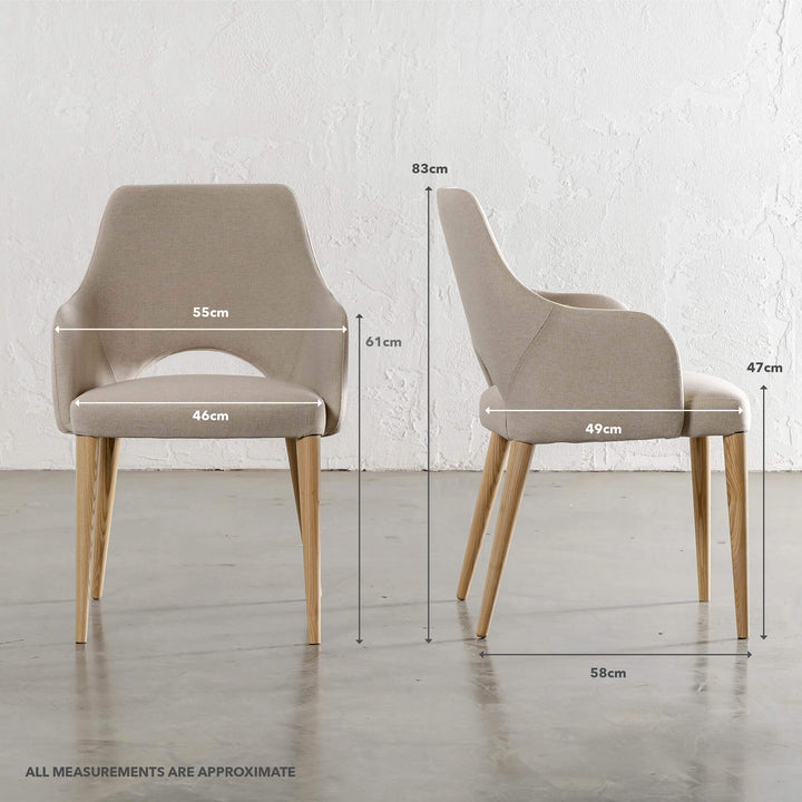 OCTOVA CLASSIC DINING CHAIR | DESERT SAND TWILL + TEAK  |  MEASUREMENTS