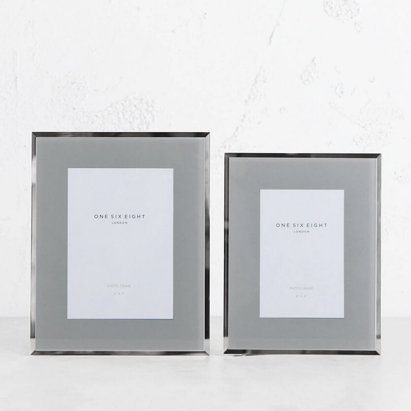 ONE SIX EIGHT LONDON  |  GLASS PHOTO FRAME  | GREY + SILVER EDGE | 5 x 7 IN. + 6 X 4 IN. SET OF 2