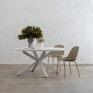 ETTA PLASTIC OUTDOOR DINING CHAIR  |  INDOOR DINING | OUTDOOR ENTERTAINING CHAIRS WITH PALOMA ROUND OUTDOOR DINIGN TABLE