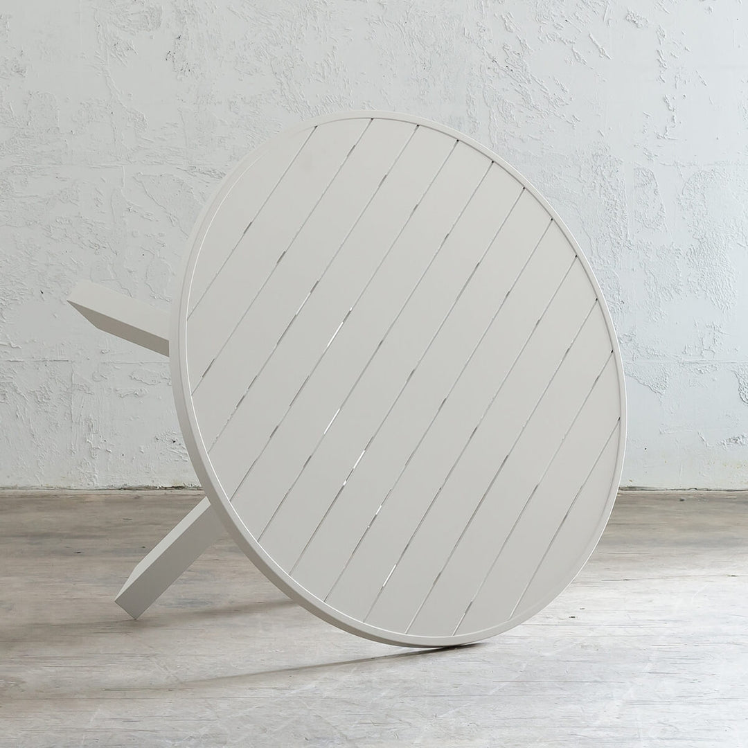 PRE ORDER  |  PALOMA OUTDOOR SLATTED DINING TABLE   |  WHITE ALUMINIUM  |  ROUND 180CM