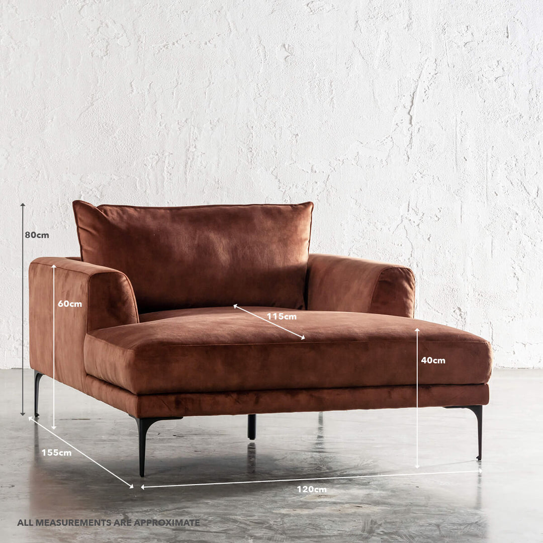 PILOTI CHAISE LOUNGE CHAIR  |  TERRA RUST | MEASUREMENTS