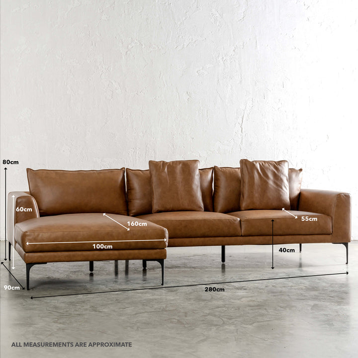 PILOTI MODULAR LOUNGE SOFA   |  DAKOTA SADDLE TAN WITH MEASUREMENTS