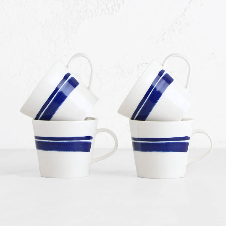 ROYAL DOULTON  | PACIFIC MUG BUNDLE X4  |  400ML  |  WHITE + BLUE BRUSH
