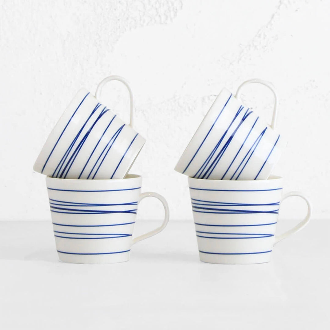 OYAL DOULTON | MUG | BLUE STRIPE ON WHITE SET OF 4