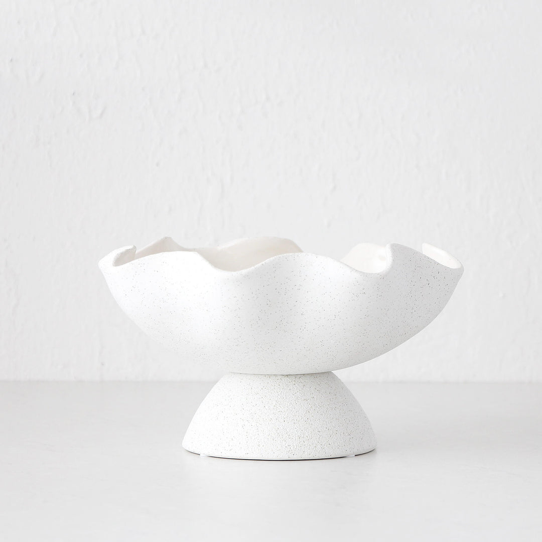 RIPPLE WHITE PEDESTAL BOWL |  30CM  |  CERAMIC