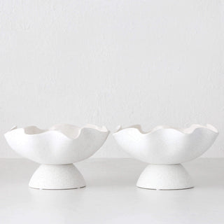 RIPPLE WHITE PEDESTAL BOWL BUNDLE X2  |  30CM  |  CERAMIC