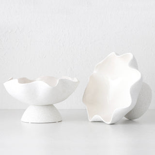 RIPPLE WHITE PEDESTAL BOWL BUNDLE X2  |  30CM  |  CERAMIC