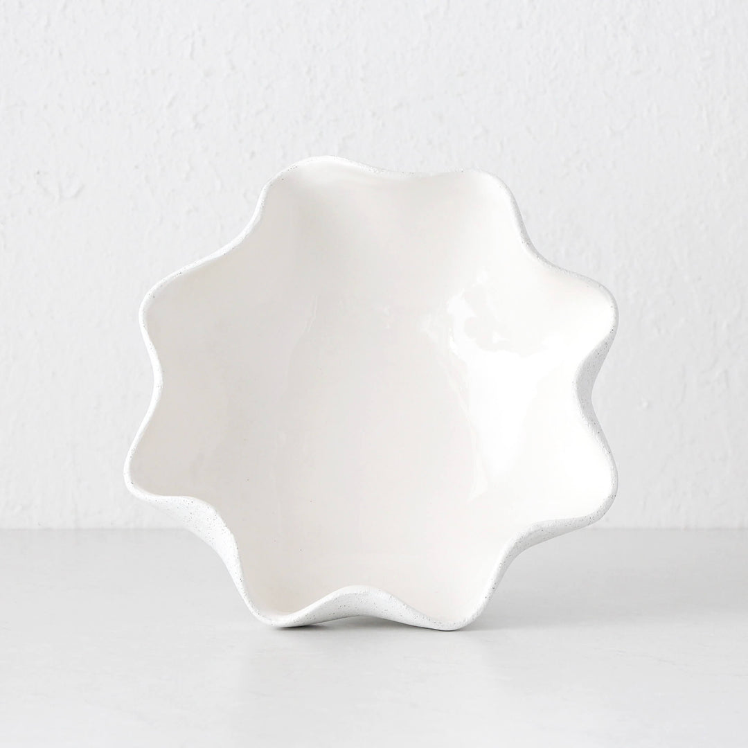 RIPPLE WHITE PEDESTAL BOWL |  30CM  |  CERAMIC  |  FRONT