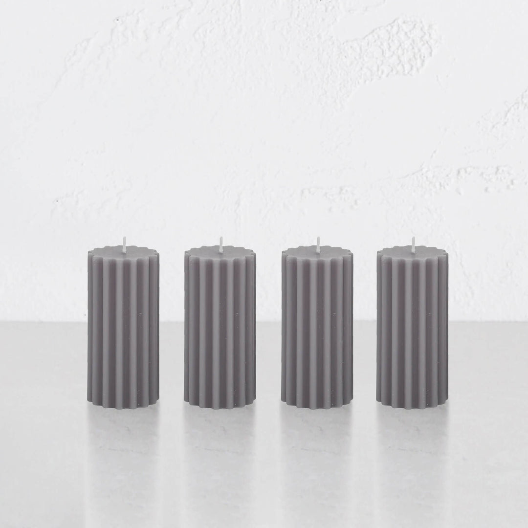 RIPPLE PILLAR CANDLE GREY BUNDLE OF 4