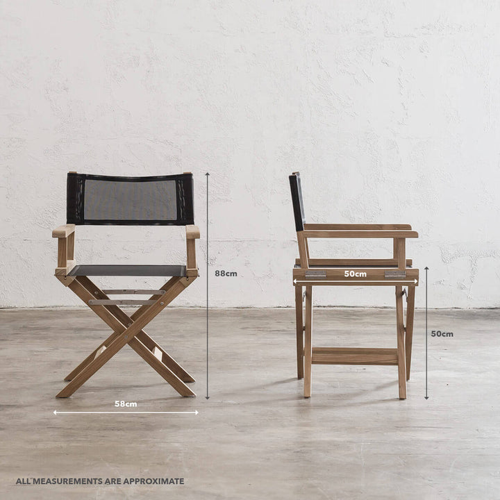 RODDA TEAK DIRECTORS CHAIR  |  BLACK MEASUREMENTS