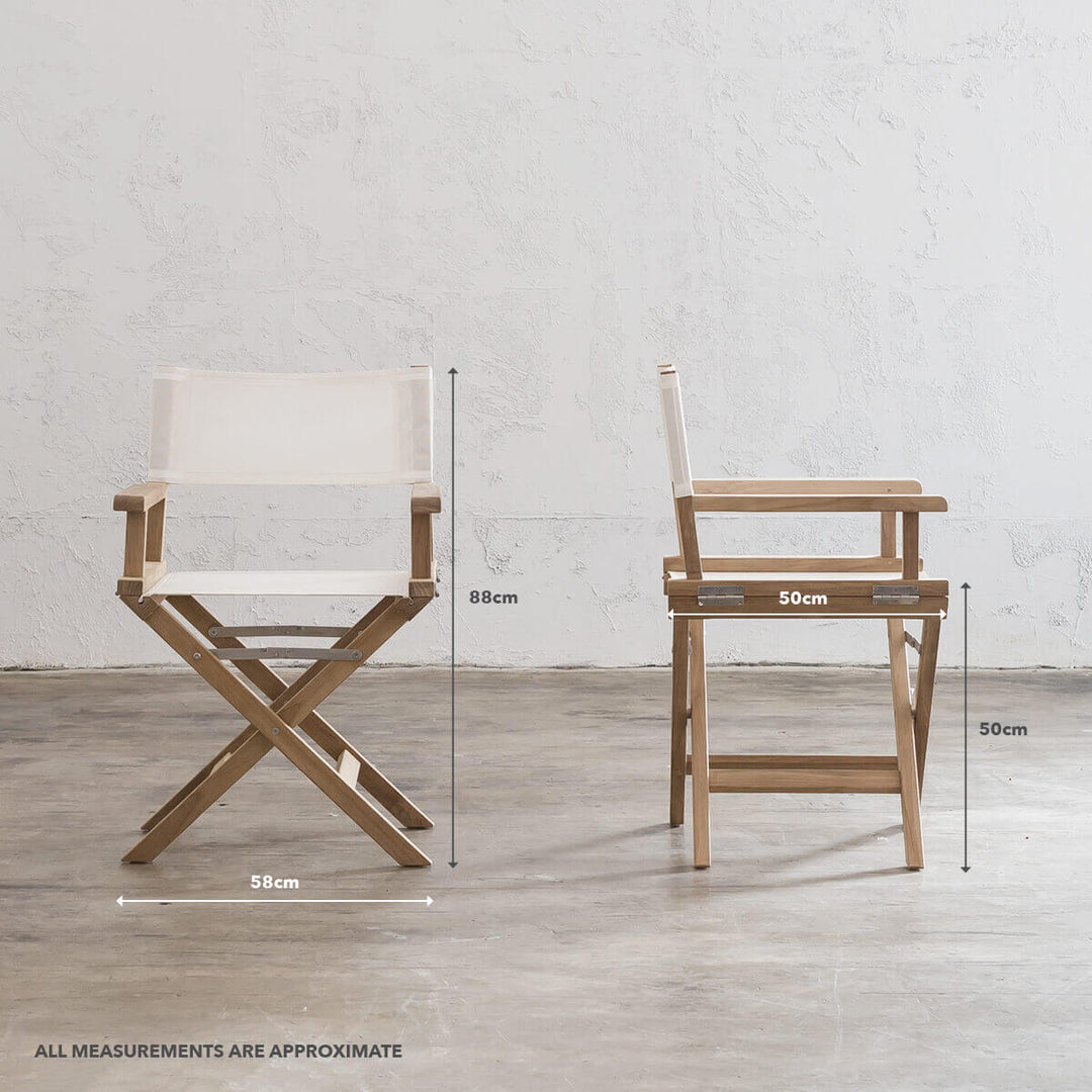 RODDA TEAK DIRECTORS CHAIR  |  WHITE MEASUREMENTS