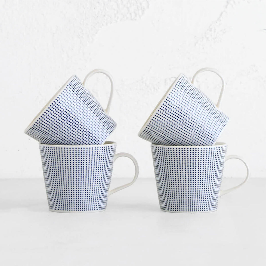 ROYAL DOULTON  |  BLUE DOTS MUG  |  BLUE + WHITE SET OF 4