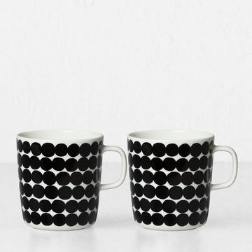MARIMEKKO  |  SIIRTOLAP RASYMATTO COFFEE MUG 4DL |  BLACK + WHITE  |  SET OF 2