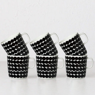 MARIMEKKO  |  SIIRTOLAP RASYMATTO COFFEE MUG 4DL |  BLACK + WHITE  |  SET OF 6