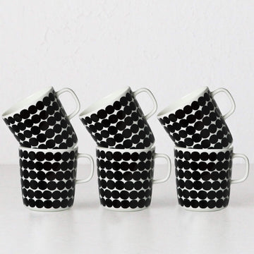 MARIMEKKO  |  SIIRTOLAP RASYMATTO COFFEE MUG 4DL |  BLACK + WHITE  |  SET OF 6