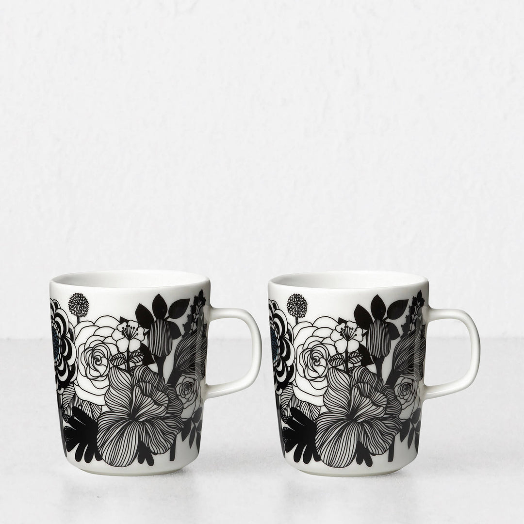 MARIMEKKO  |  SIIRTOLAPUUTARHA COFFEE MUG 2.5DL | BLACK + WHITE + TURQUOISE  |  SET OF 2