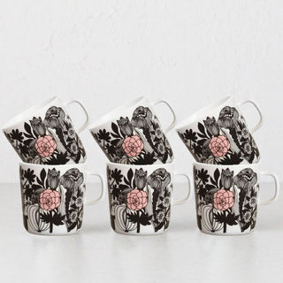 MARIMEKKO  |  SIIRTOLAPUUTARHA COFFEE MUG 4DL  |  BLACK + WHITE + PINK | SET OF 6