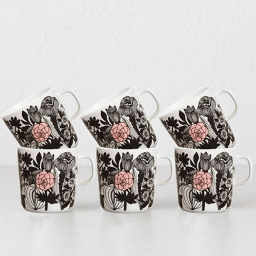 MARIMEKKO  |  SIIRTOLAPUUTARHA COFFEE MUG 4DL  |  BLACK + WHITE + PINK | SET OF 6