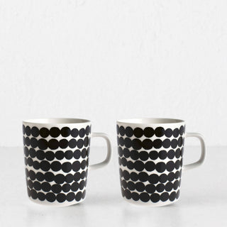 MARIMEKKO  |  SIIRTOLAPUUTARHA RASYMATTO COFFEE MUG 2.5DL | BLACK + WHITE  |  SET OF 2