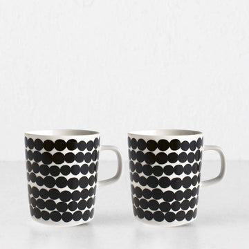 MARIMEKKO  |  SIIRTOLAPUUTARHA RASYMATTO COFFEE MUG 2.5DL | BLACK + WHITE  |  SET OF 2
