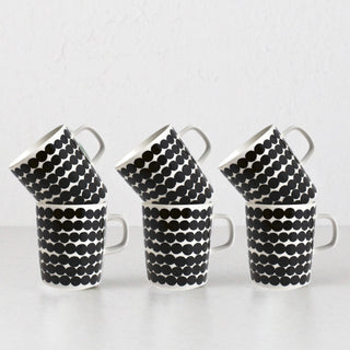 MARIMEKKO  |  SIIRTOLAPUUTARHA RASYMATTO COFFEE MUG 2.5DL | BLACK + WHITE  |  SET OF 6