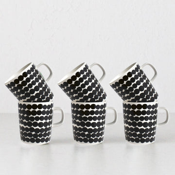 MARIMEKKO  |  SIIRTOLAPUUTARHA RASYMATTO COFFEE MUG 2.5DL | BLACK + WHITE  |  SET OF 6