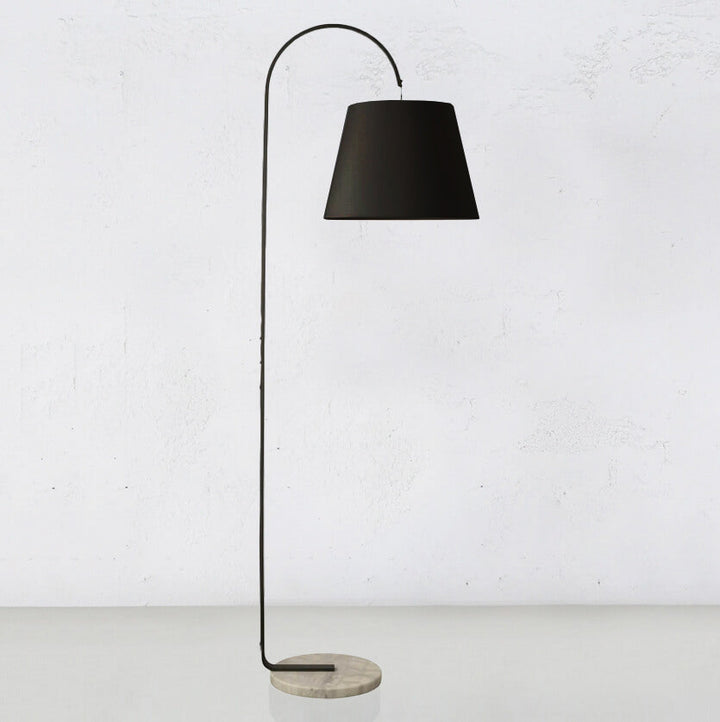 SILAS CHARCOAL + MARBLE FLOOR LAMP WITH BLACK SHADE