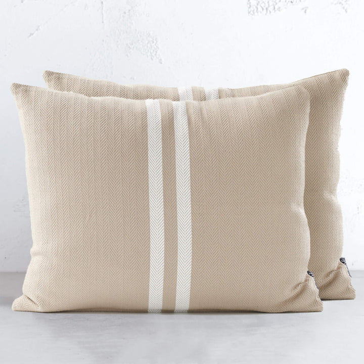 SIMPATICO CUSHION  |  50 x 60  |  BEIGE BASE + WHITE STRIPE | BUNDLE X 2