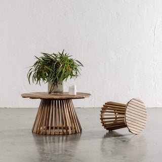 SORENSEN TEAK SLATTED ROUND COFFEE + SIDE TABLE  |  82CM