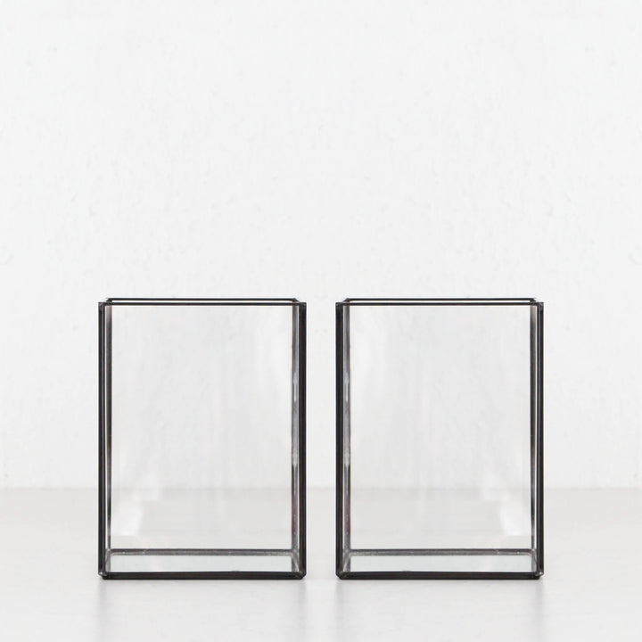 LIVING BY DESIGN SQUARE GLASS HURRICANE LANTERNS BUNDLE X2 | LARGE | CLEAR + MIRROR BASE