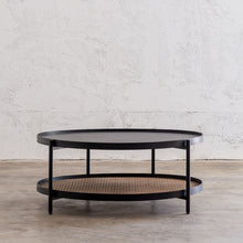SAUVAGE AMBA ROUND COFFEE TABLE  |  BLACK + NATURAL RATTAN UNSTYLED